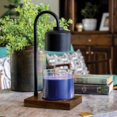 Black & Wood Curved Candle Lamp